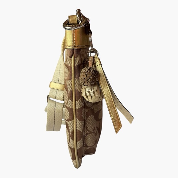 Coach Signature Jacquard Leather Trim Crossbody Bag Khaki Brown Y2K - Picture 7 of 15